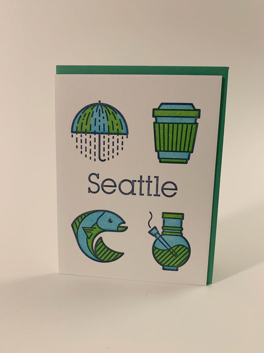 Rain & Coffee & Salmon & Weed icons card